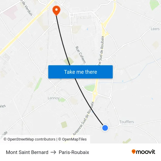 Mont Saint Bernard to Paris-Roubaix map