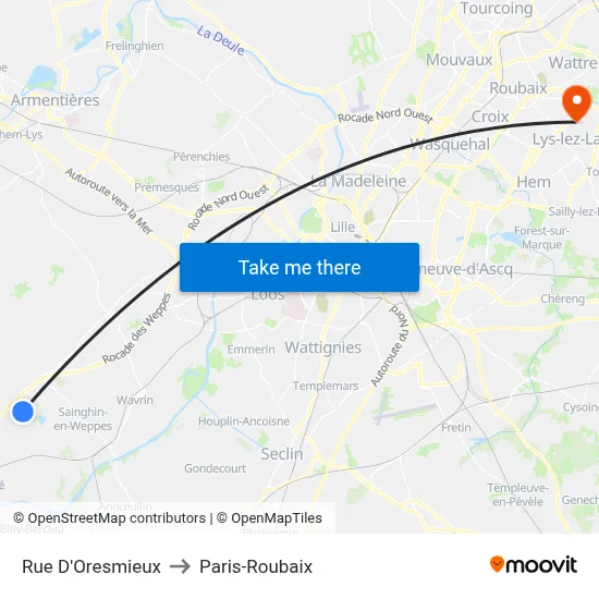Rue D'Oresmieux to Paris-Roubaix map