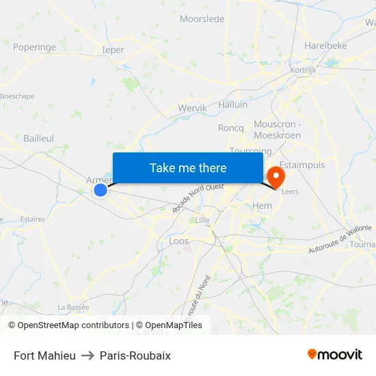 Fort Mahieu to Paris-Roubaix map