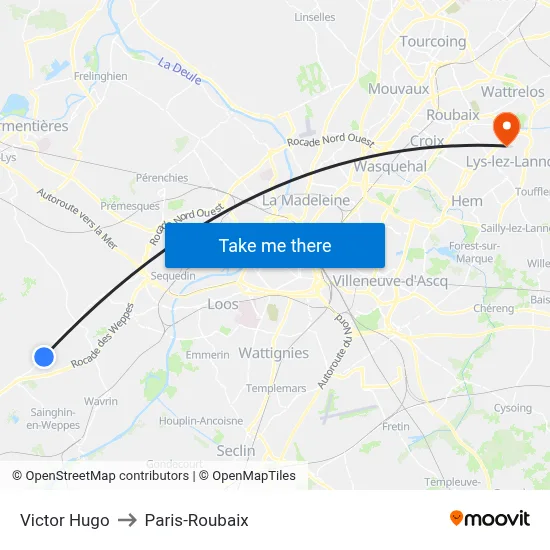 Victor Hugo to Paris-Roubaix map