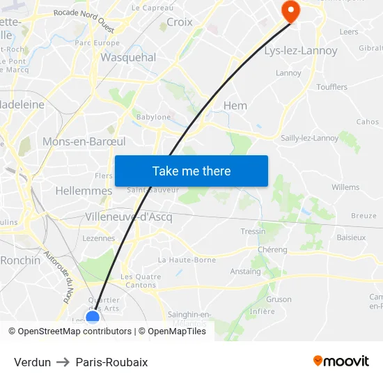 Verdun to Paris-Roubaix map
