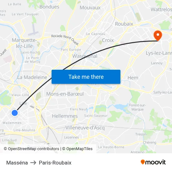 Masséna to Paris-Roubaix map