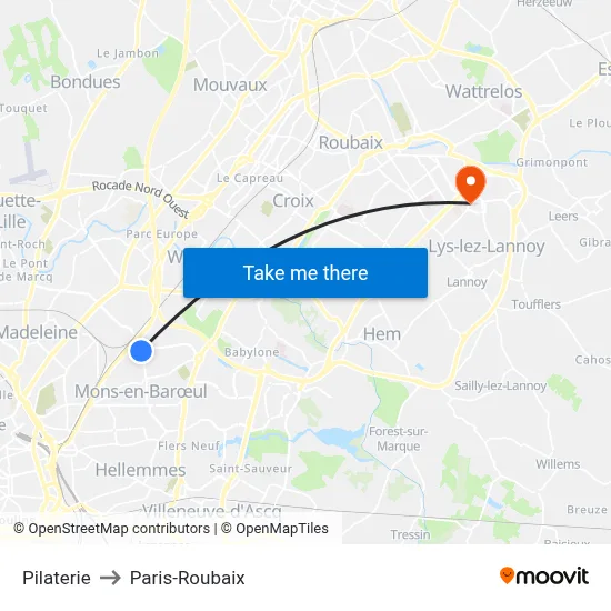 Pilaterie to Paris-Roubaix map
