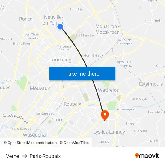 Verne to Paris-Roubaix map