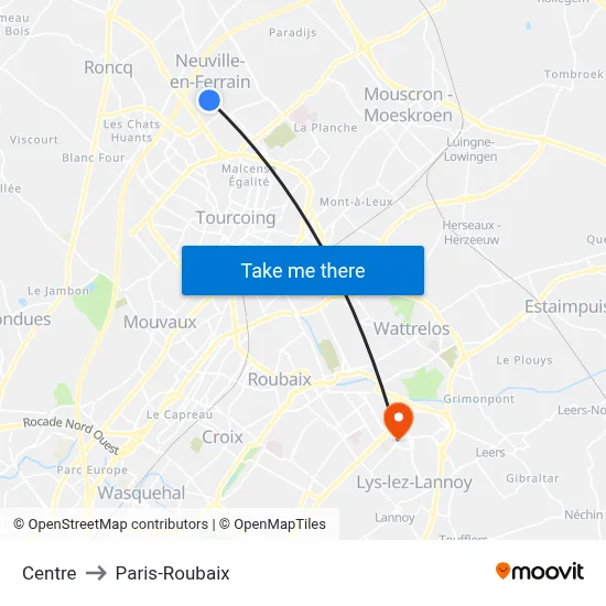 Centre to Paris-Roubaix map