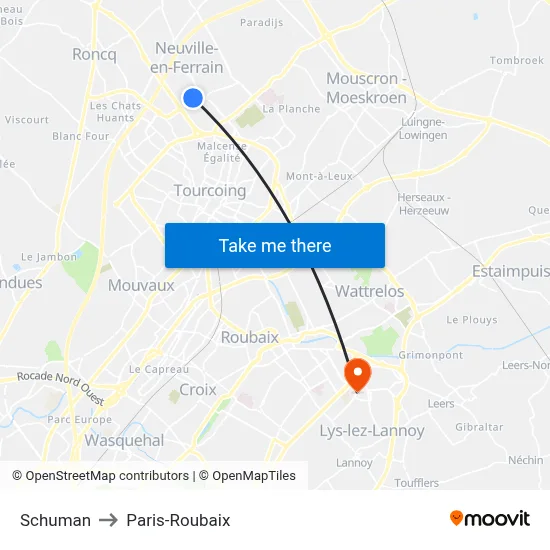 Schuman to Paris-Roubaix map