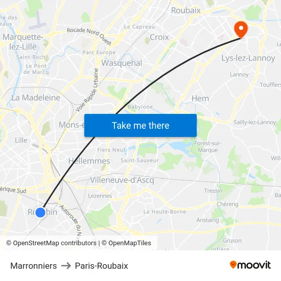 Marronniers to Paris-Roubaix map