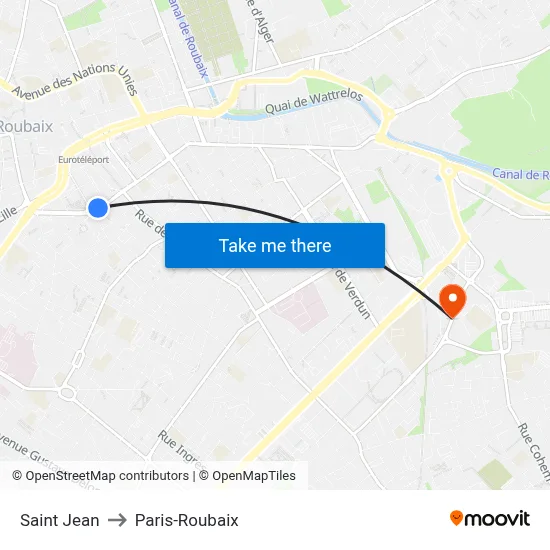 Saint Jean to Paris-Roubaix map