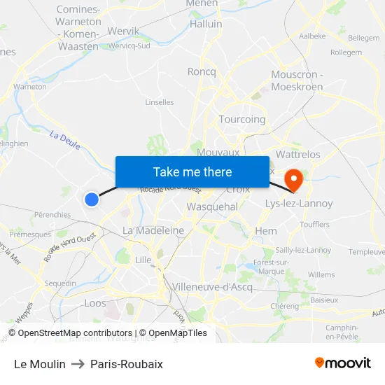 Le Moulin to Paris-Roubaix map