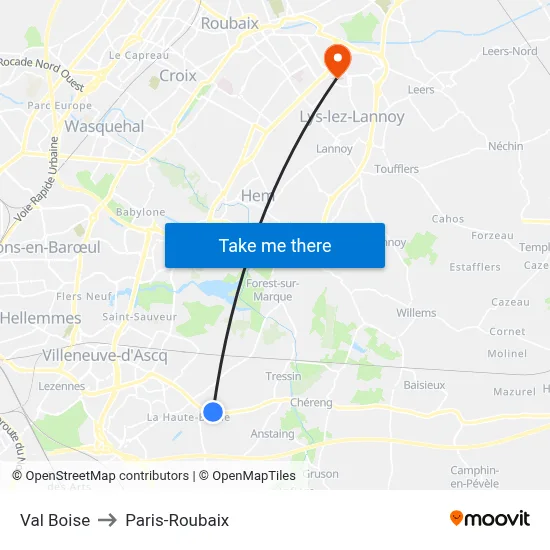 Val Boise to Paris-Roubaix map