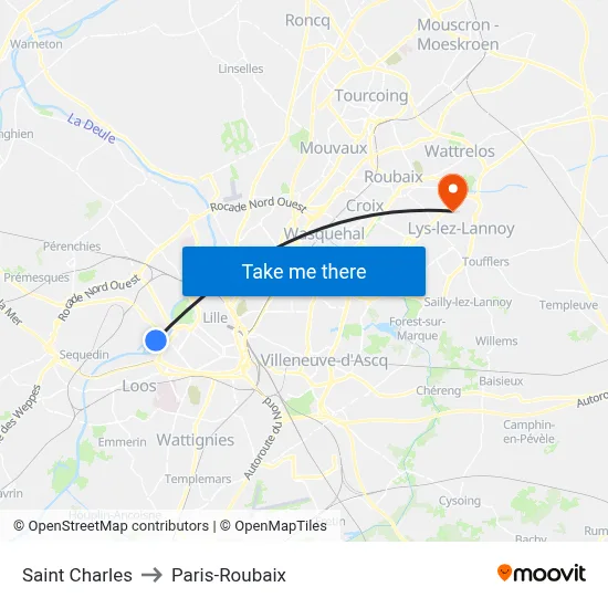 Saint Charles to Paris-Roubaix map