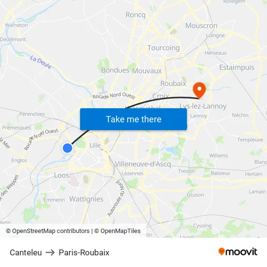Canteleu to Paris-Roubaix map