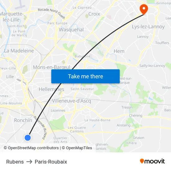 Rubens to Paris-Roubaix map