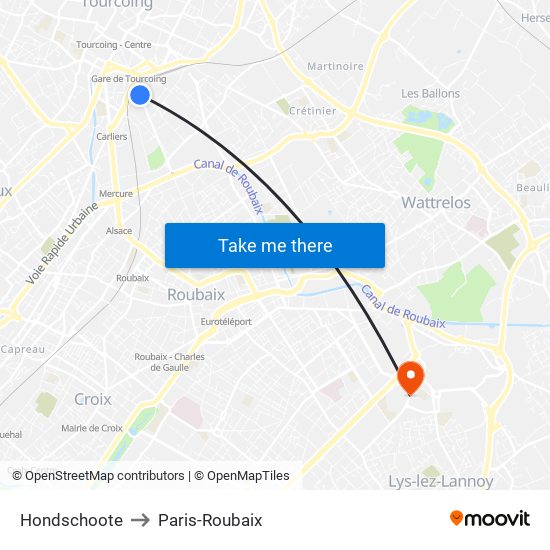 Hondschoote to Paris-Roubaix map