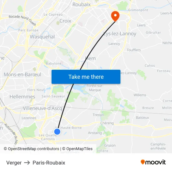 Verger to Paris-Roubaix map