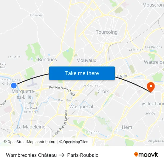Wambrechies Château to Paris-Roubaix map