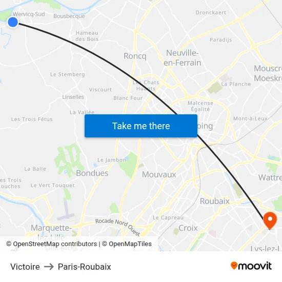 Victoire to Paris-Roubaix map