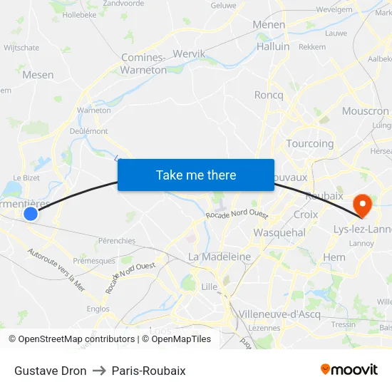 Gustave Dron to Paris-Roubaix map
