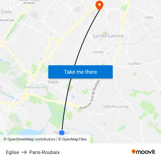 Eglise to Paris-Roubaix map