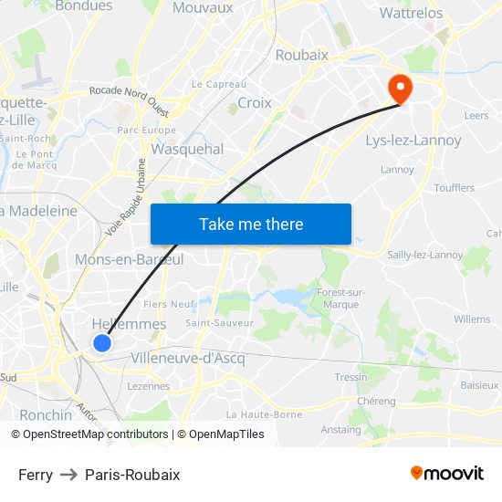 Ferry to Paris-Roubaix map