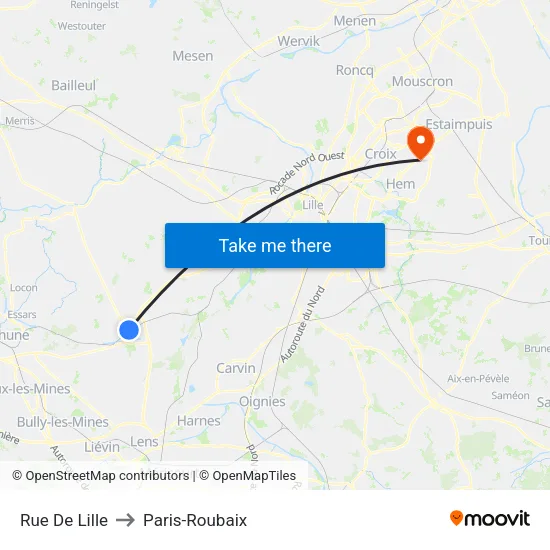 Rue De Lille to Paris-Roubaix map
