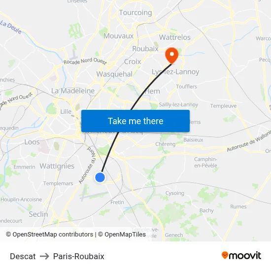 Descat to Paris-Roubaix map