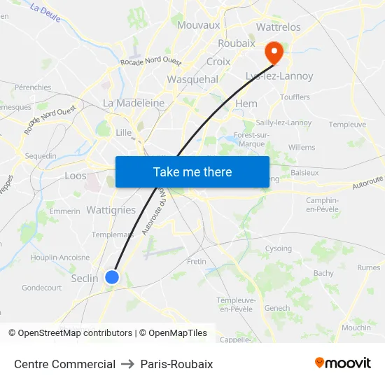 Centre Commercial to Paris-Roubaix map