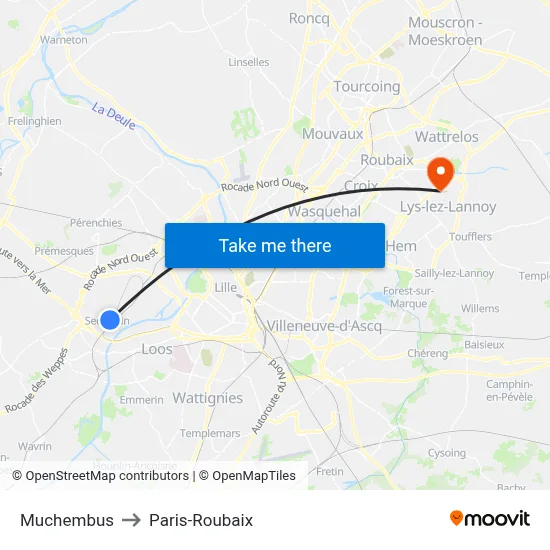 Muchembus to Paris-Roubaix map