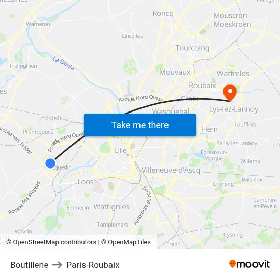 Boutillerie to Paris-Roubaix map