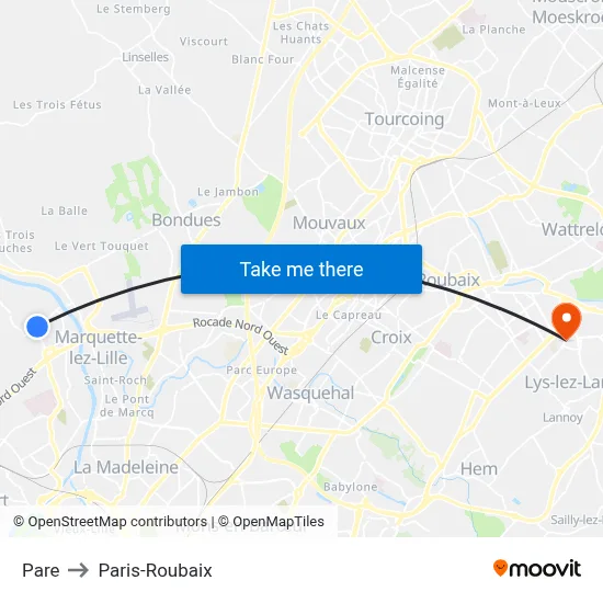 Pare to Paris-Roubaix map