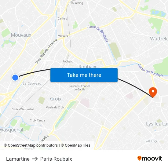 Lamartine to Paris-Roubaix map