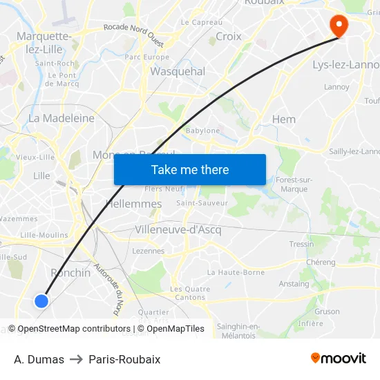 A. Dumas to Paris-Roubaix map