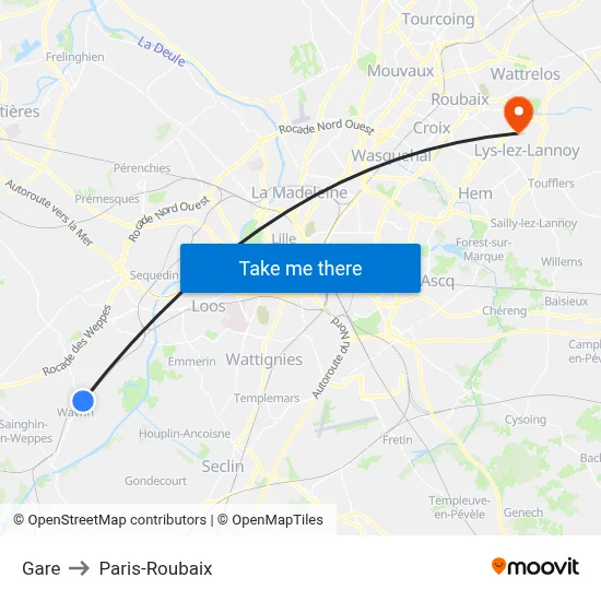Gare to Paris-Roubaix map