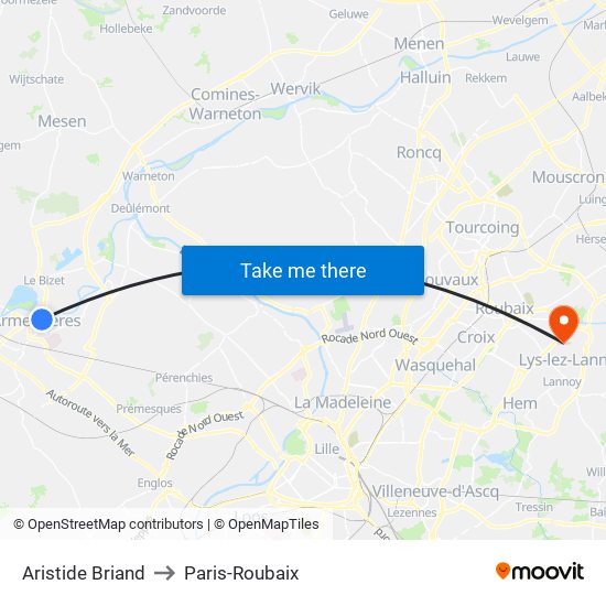 Aristide Briand to Paris-Roubaix map