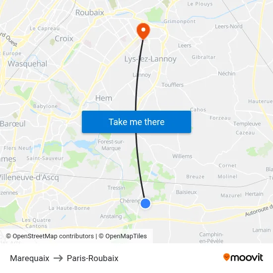 Marequaix to Paris-Roubaix map