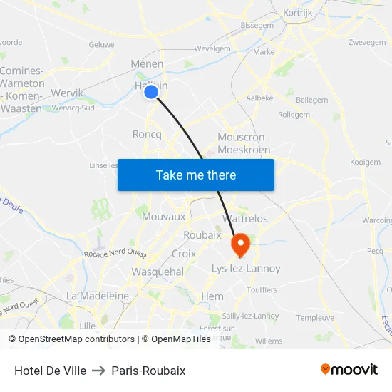 Hotel De Ville to Paris-Roubaix map