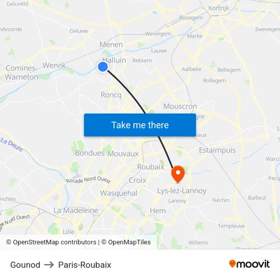 Gounod to Paris-Roubaix map