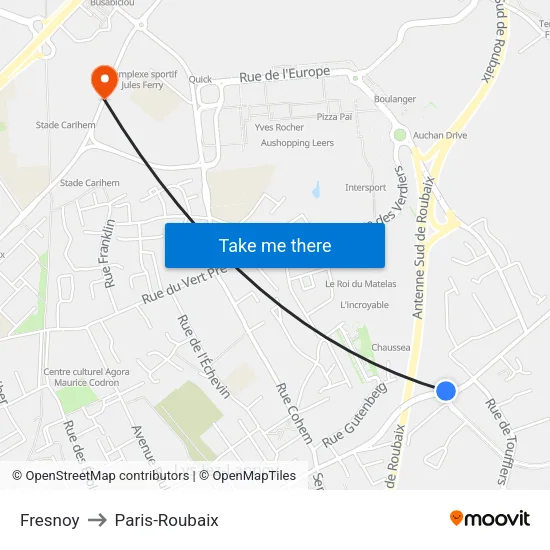 Fresnoy to Paris-Roubaix map