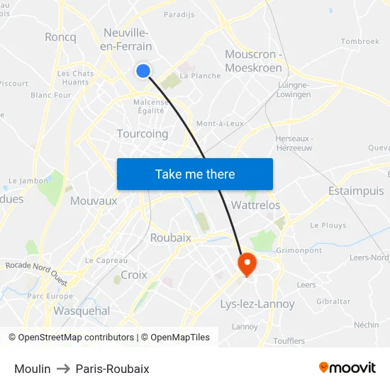 Moulin to Paris-Roubaix map