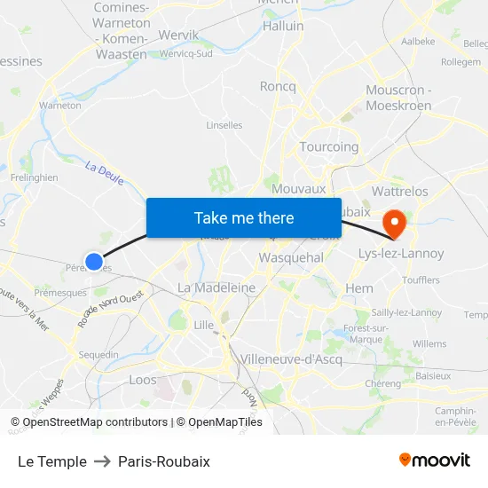 Le Temple to Paris-Roubaix map