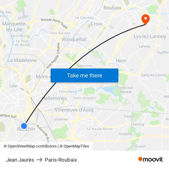 Jean Jaurès to Paris-Roubaix map