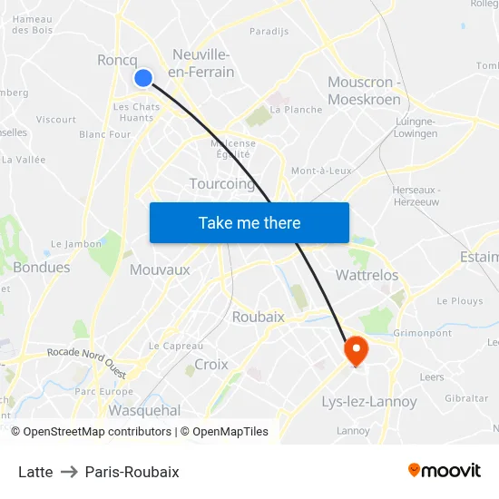 Latte to Paris-Roubaix map