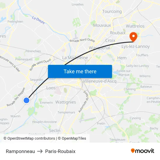 Ramponneau to Paris-Roubaix map