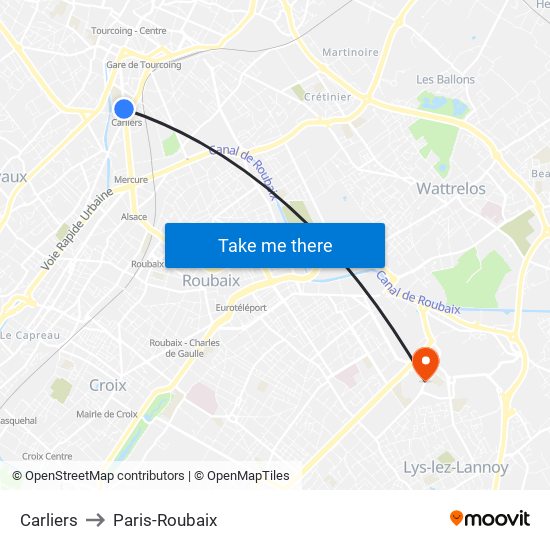 Carliers to Paris-Roubaix map