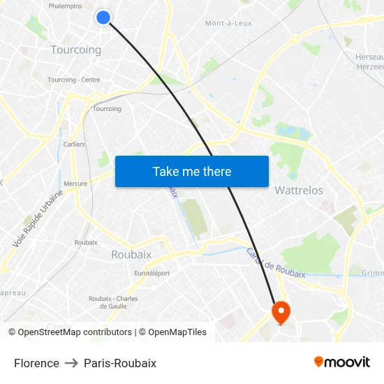 Florence to Paris-Roubaix map