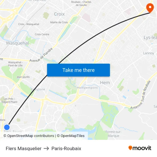 Flers Masquelier to Paris-Roubaix map