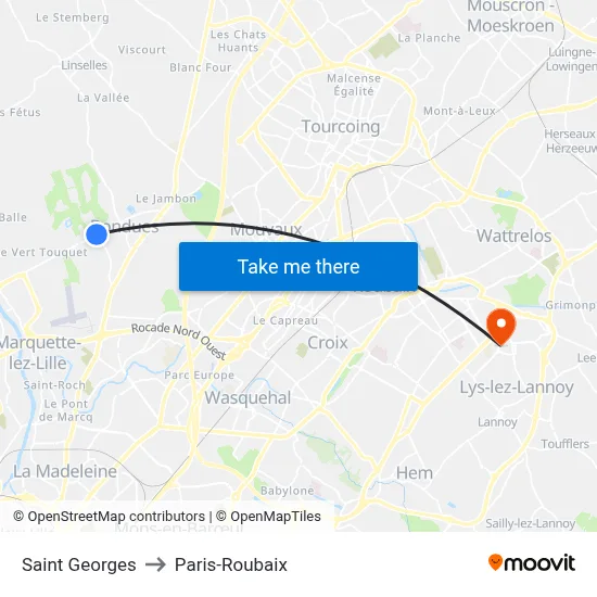 Saint Georges to Paris-Roubaix map