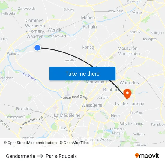 Gendarmerie to Paris-Roubaix map