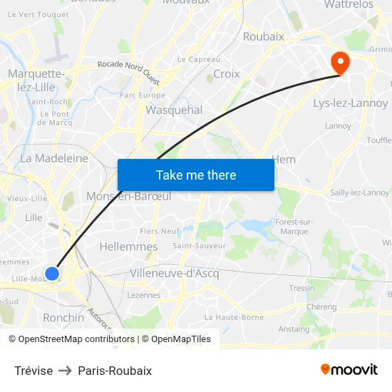 Trévise to Paris-Roubaix map