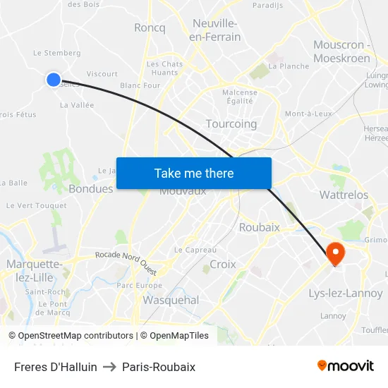 Freres D'Halluin to Paris-Roubaix map